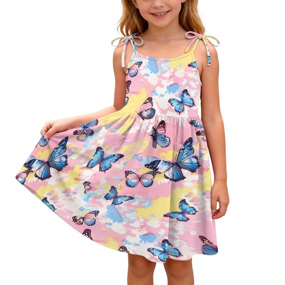 Mitankcoo Girls Fashion Print Dresses Adjustable Spaghetti Strap Cute A-Line Dress for Summer Casual