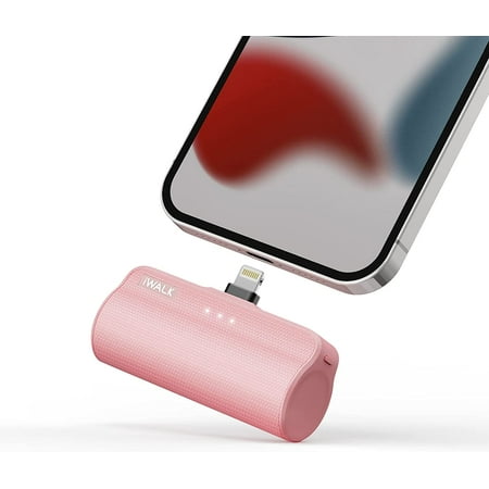 iWALK Mini Power Bank Battery Charger 3350mAh Power Bank Compatible with iPhone 14/14 Plus/13/12, Airpods, Pink