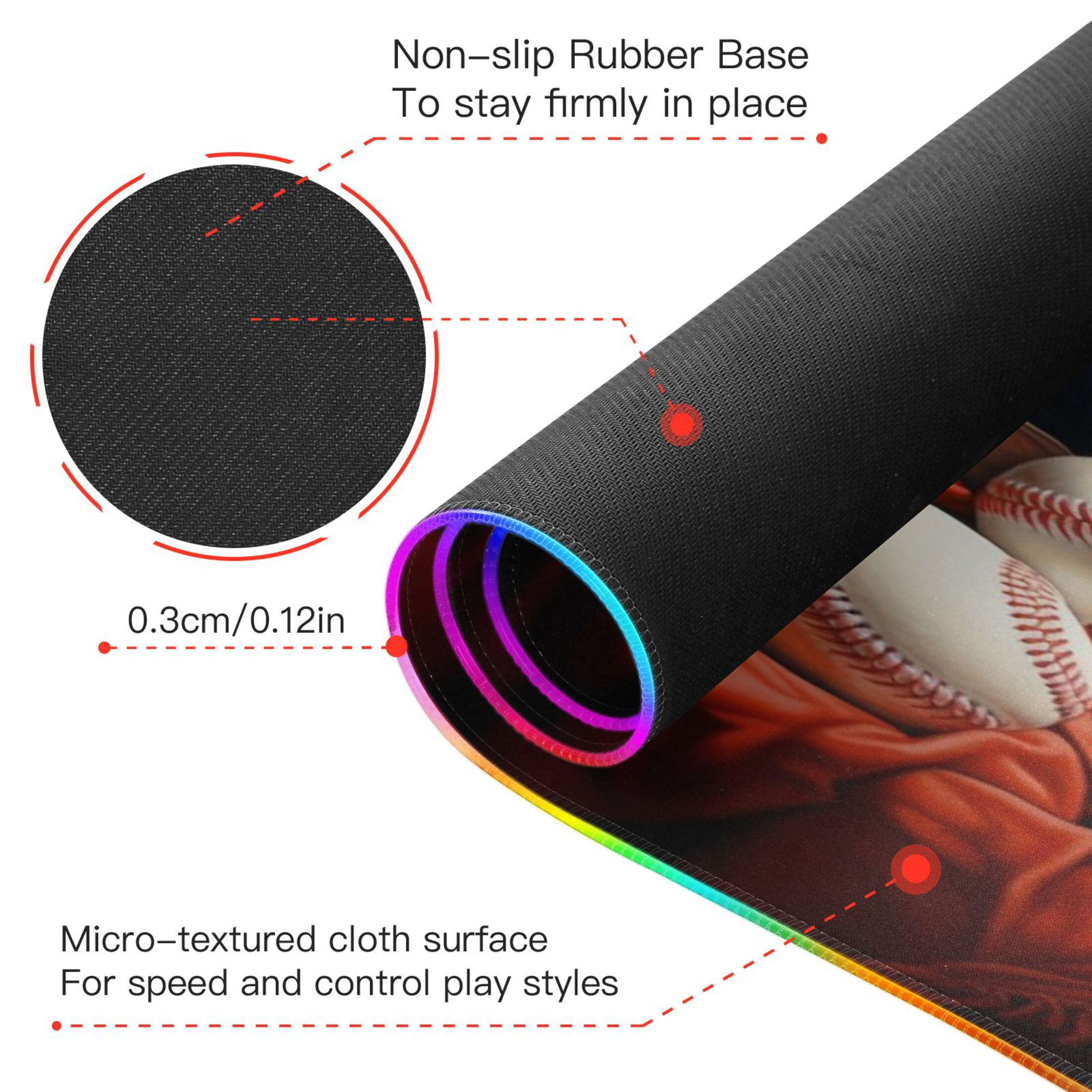 Wireless Charging Mouse Pad Large RGB Gaming Desk Mat 13 Light Modes Mousepad 31.5x11.8 American Flag and Baseball