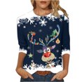 thumbnail image 2 of T-shirts pour Femmes Imprimé Décontracté Noël Manches Trois-Quarts Col Rond Hauts Femmes en Solde, 2 of 4