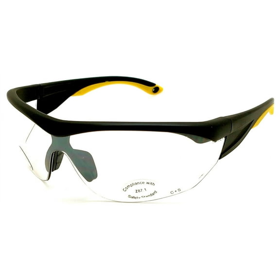 Shooter's Edge ANSI-Z87.1 Safety Shooting Glasses Clear Lens Semi-Rimless - Black with Yellow