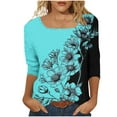 thumbnail image 4 of Women's 3/4 Sleeve Tops Floral Printed Square Neck Tee Shirt Plus Size Casual Trendy Tunic Tshirts S-5X (M, Blue), 4 of 7