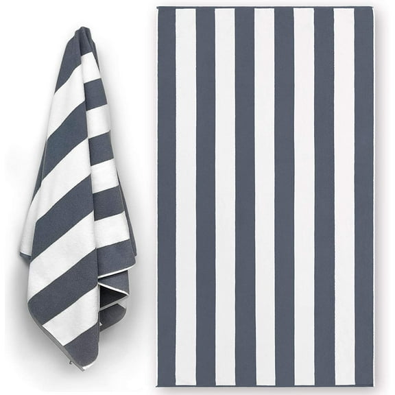 Luxury Large Beach Towel Extra Soft 40 x 72 inch Prime Yacht Classic Cabana Stripe Hotel Pool & Resort style Double Terry Yarn Dyed 100% Cotton (Gray, 1)