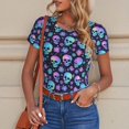 thumbnail image 6 of Salouo Blue Skull Flower for Women's Short Sleeve Bodysuit,Sexy Bodysuits One Piece Round Neck Bodysuit Shapewear Tummy Control-Large, 6 of 7