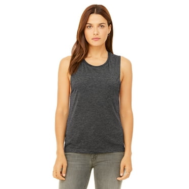 Womens Flowy Scoop Muscle Tank , B8803 , DARK GRY HEATHER , Large