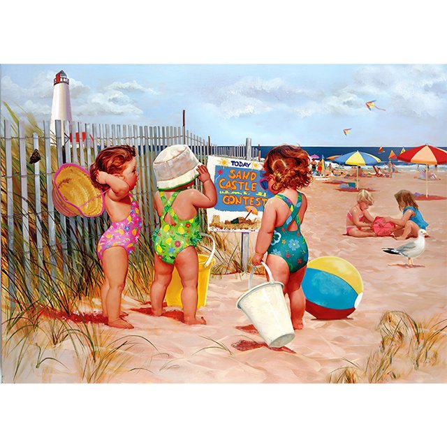 Pintura de diamante (DB0611) 5D DIY Beach kid Cuadro cuadrado 30x40cm Hugtrwg Para estrenar
