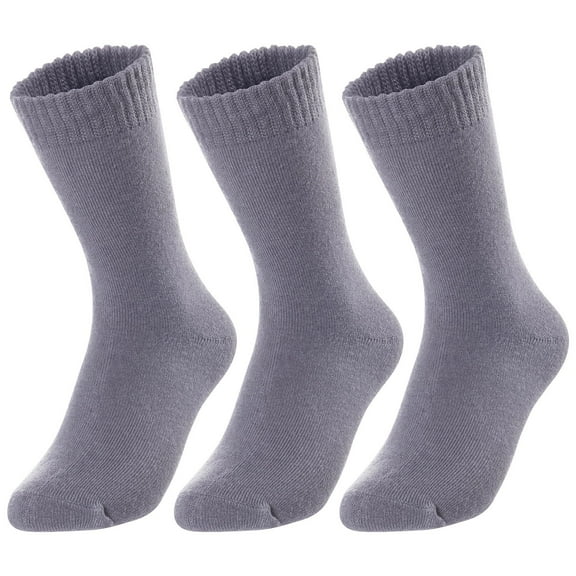 3 Pairs Children's Wool Socks for Boys & Girls. Comfy, Durable, Stretchable, Sweat Resistant Colored Crew Socks LK0601 Size 6Y-8Y Grey