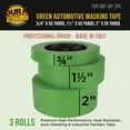 thumbnail image 2 of Dura-Gold Green Automotive Masking Tape 3/4, 1-1/2, 2 Inch (0.7", 1.41", 1.88" x 55 Yards), 1 Roll Each - High-Performance, Heat Resistant - Auto Refinish Painting Car Detailing Autobody Painters Tape, 2 of 7
