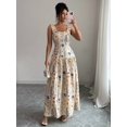 thumbnail image 2 of Apricot Womens Floral Printed Fit-And-Flare Maxi Dress With Ruffle Shoulder Straps, 2 of 6