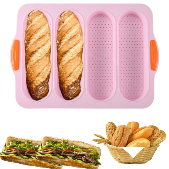 Ohmyroo 4 Cavity Silicone Bread Pan Non Stick Sourdough And Baguettes Pan Silicone Molds For Baking Sandwich Rolls