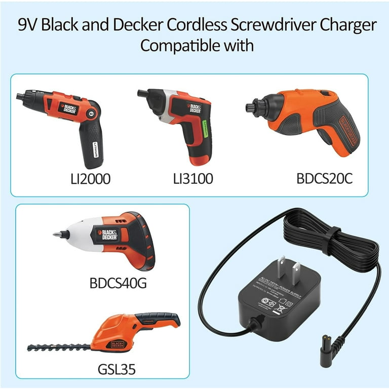 VHBW 9V Charger for Black+Decker Cordless Screwdriver BDSC20C