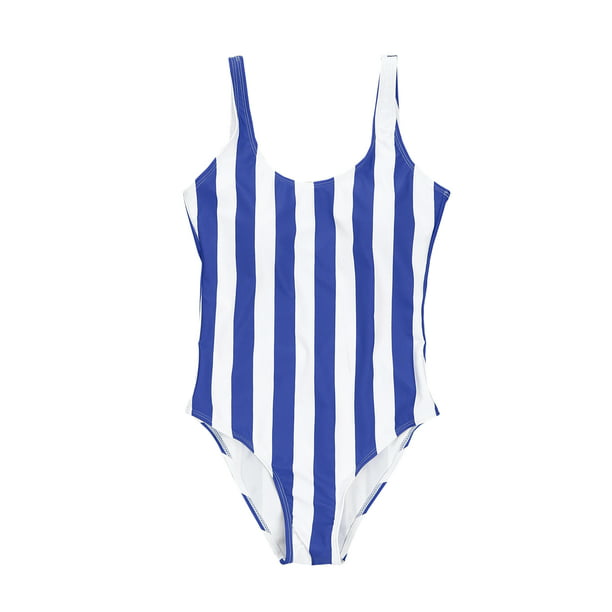 Binpure Women One-Piece Striped Swimwear, Blue White Swimsuit, Push-up ...