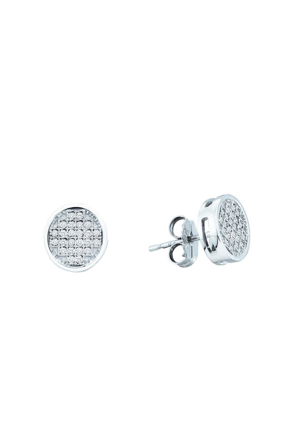 Sterling Silver Womens Round Diamond Cluster Screwback Earrings 1/6 Cttw In Pave Setting (I2-I3 clarity; J-K color)