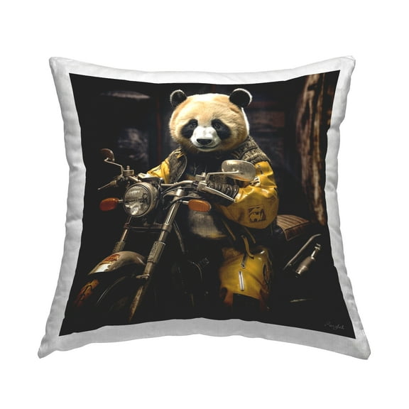 Stupell Industries Panda on Motorcycle Decorative Printed Throw Pillow, 18 x 18