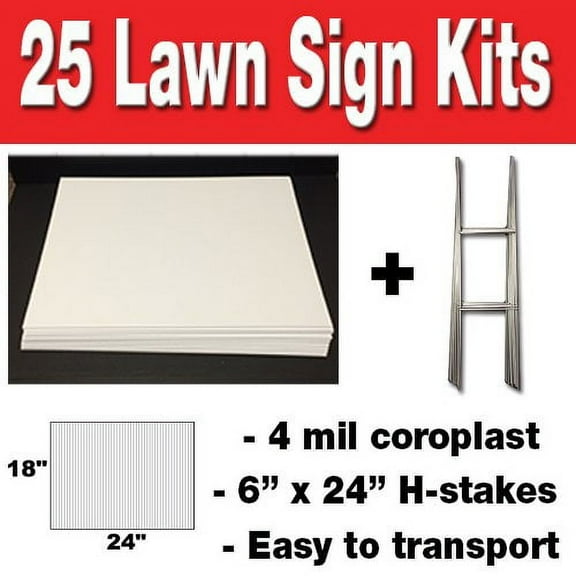 25 quantity Blank Yard Signs 18x24 with h-stakes