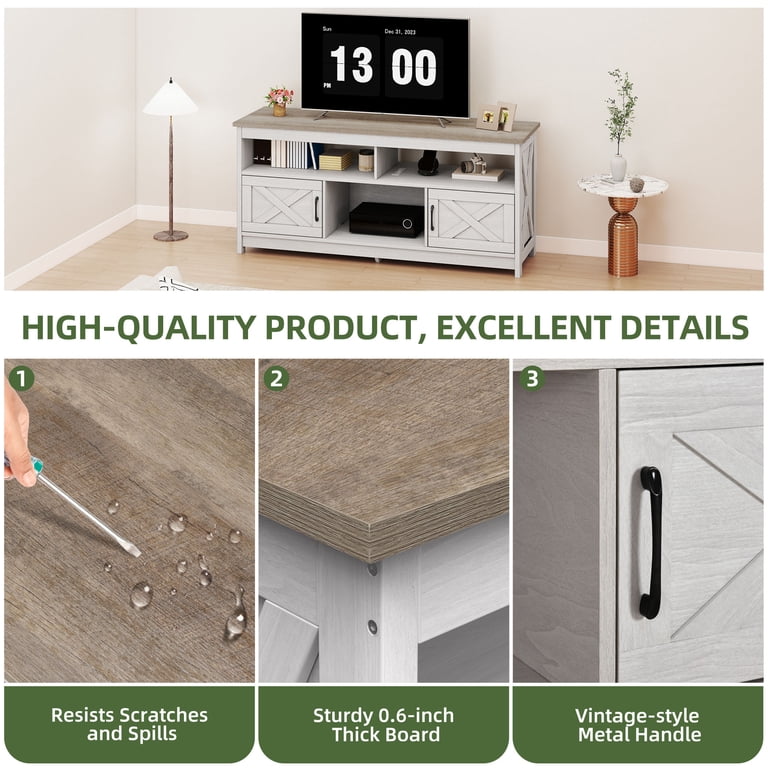 Uforic 59 Inch Farmhouse TV Stand with Power Outlet, White Oak photo 5