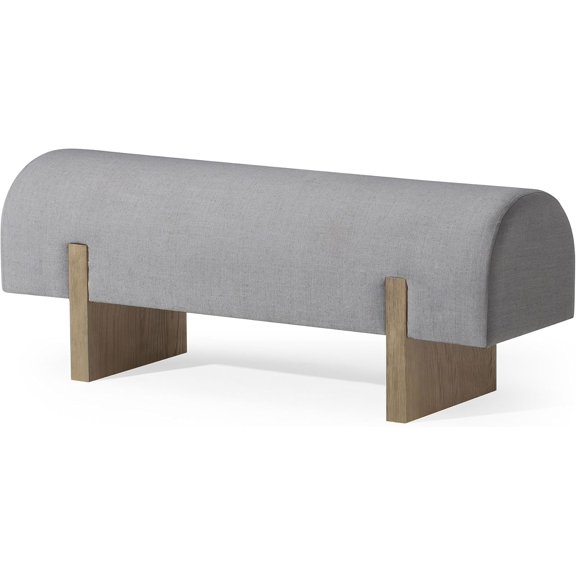 Modern Upholstered Bench with Wooden Legs in Refined Grey