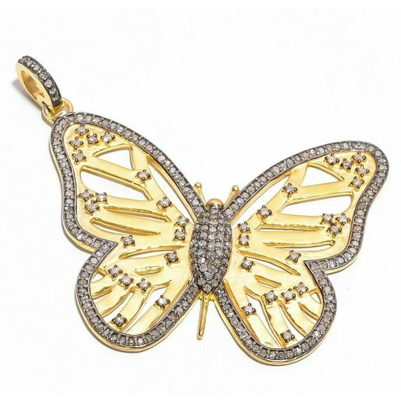 Natural Diamond Butterfly Pendant 925 Sterling Silver Victorian Style Pendant.