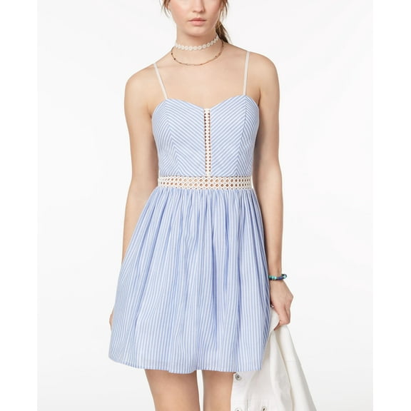 City Studios Juniors Striped Illusion Crochet Dress Denim White 9