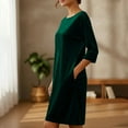 thumbnail image 6 of QATAINLAV Velvet Dress for Women Casual Crew Neck Long Sleeve Dresses Elegant Loose Fit Cocktail Party Maxi Dress with Pockets, Green, S, 6 of 10