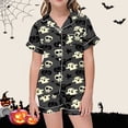thumbnail image 2 of JIAYUE Pajamas For Girls Pajamas Set Comfort Short Sleeve Cute Print Turndown Collar Buttons Tops And Elastic Waist Shorts For Relaxed Halloween Theme Home Loose Fit Sleepwear,6-7 Years, 2 of 4