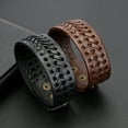 thumbnail image 2 of AYYUFE Vintage Men Faux Leather Wide Braided Bracelet Cuff Button Wristband Bangle Faux Leather + Alloy Black, 2 of 8