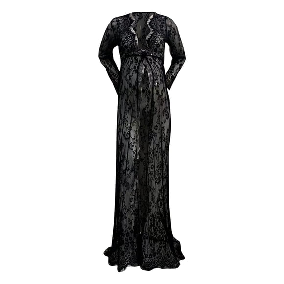 dmqupv Maternity Dress For Baby Shower Pregnant Women Shooting Photo Lace Long Dress Pregnant Women Front Open Lace Mopping Dress Black,Size for S