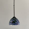 thumbnail image 7 of Tiffany Mini Hanging Lights Plug In Purple Stained Glass Green Leaves LED Bulb 8”W*8”D*60”H, 7 of 7