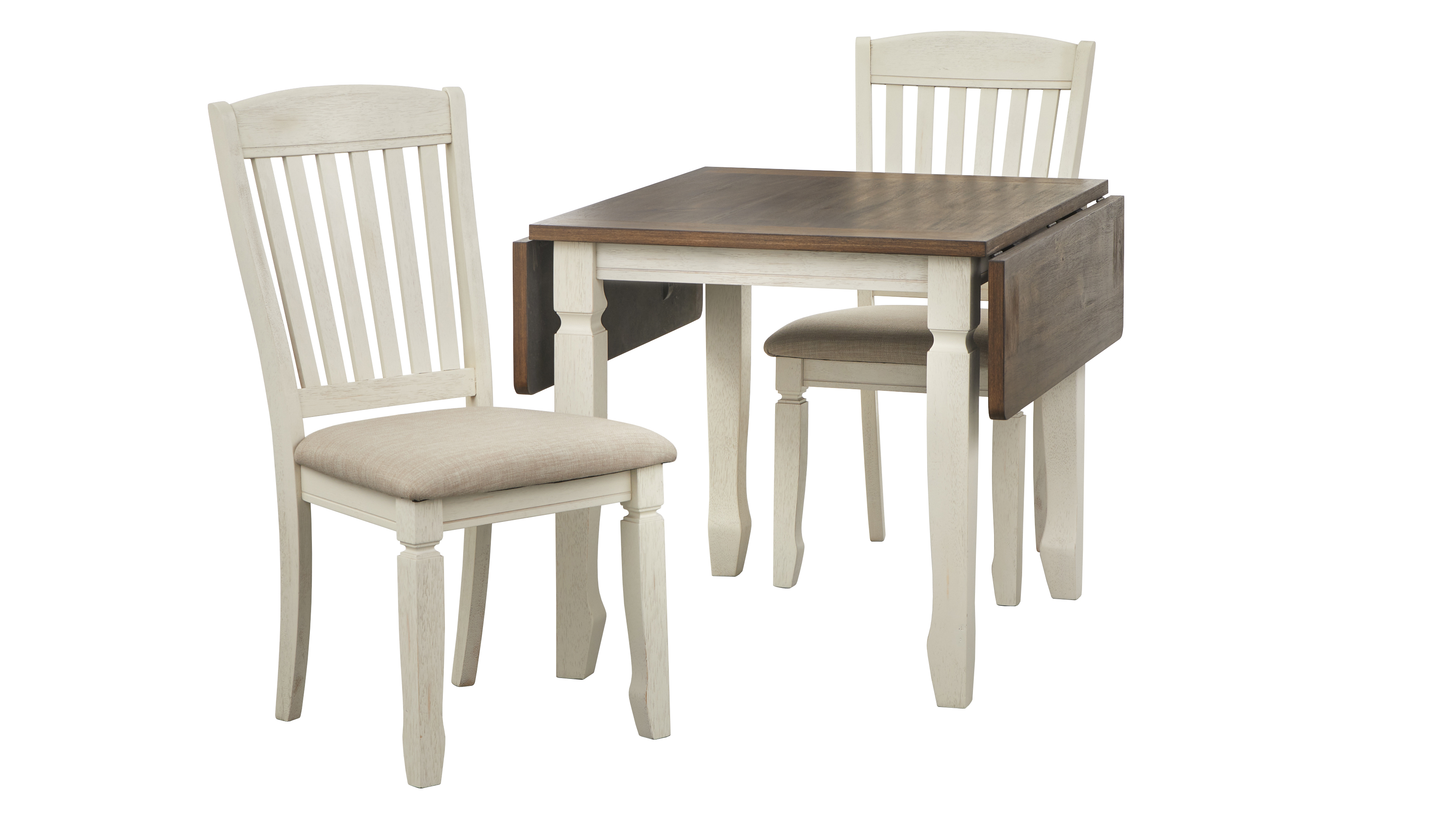 TMS Maryland 3-Piece Indoor Dining Set, Includes Drop-Leaf Table and Chairs, Walnut/Antique White