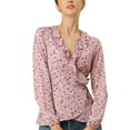 thumbnail image 3 of INSPIRE CHIC Women's Ruffle V-Neck Blouse Floral Self Tie Wrap Peplum Top XS Pink, 3 of 9