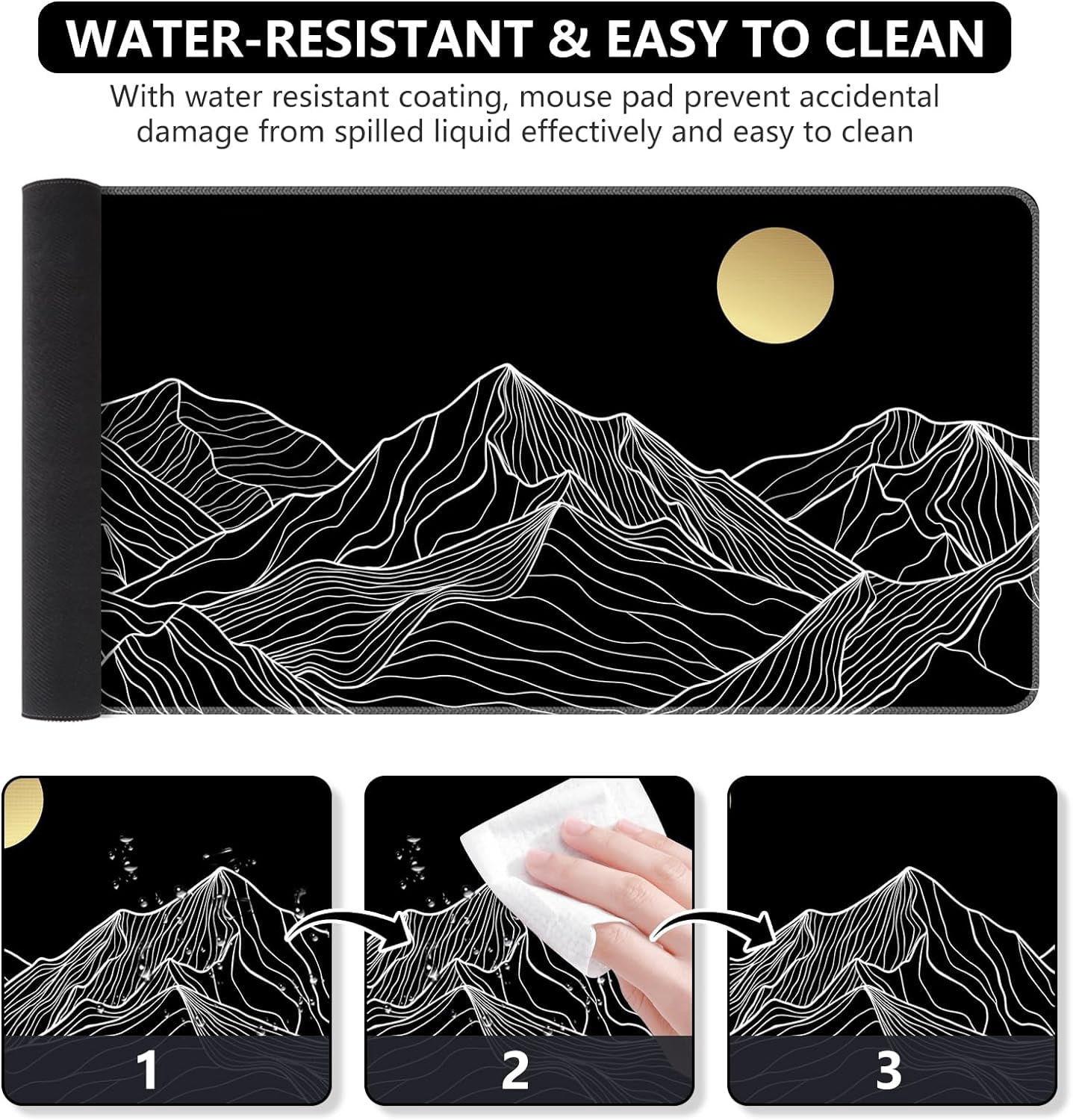 Gaming Mouse Pad (35.4x15.7 in), Large Stable Rubber Base Mousepad with Stitched Edges, Keyboard Mouse Mat Desk Pad for Work, Game, Office, Home (Mountain-White)