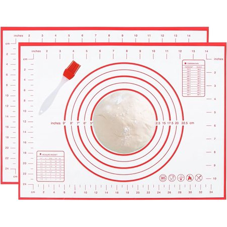 Silicone Pastry Mat 2 Pack Non Stick Baking Mat with Measuremenst 16" x 12" Small Non Slip Silicone Baking Mat for Fondant/Rolling Dough/Pie Crust/Cookies/Pizza/Bread BPA Free Kneading Mat