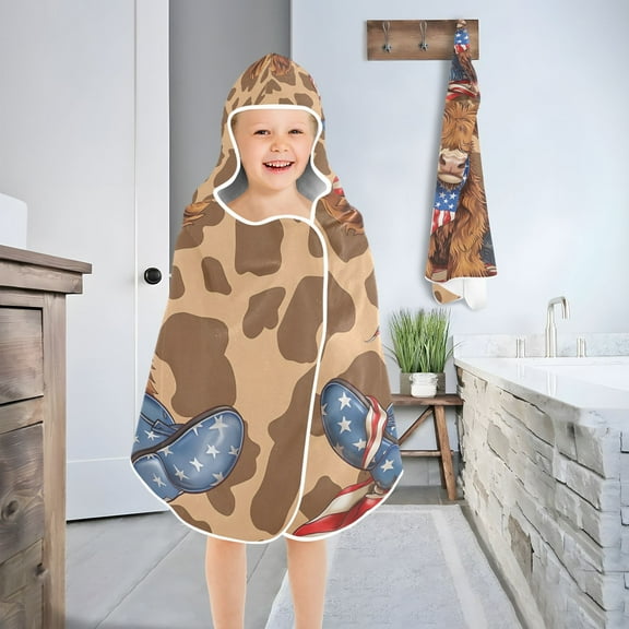 Cowboy American Flag Cow Toddler Bath Towel Baby Kid Bath Towels Beach Towel Super Soft and Absorbent for Girl Boy