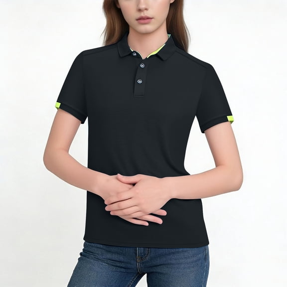 GUACER Womens Short Sleeve Tops Quick Dry Breathable Slim Fit Contrast Trim Collar Cuffs Ribbed Textured Fabric Casual Athletic Shirts