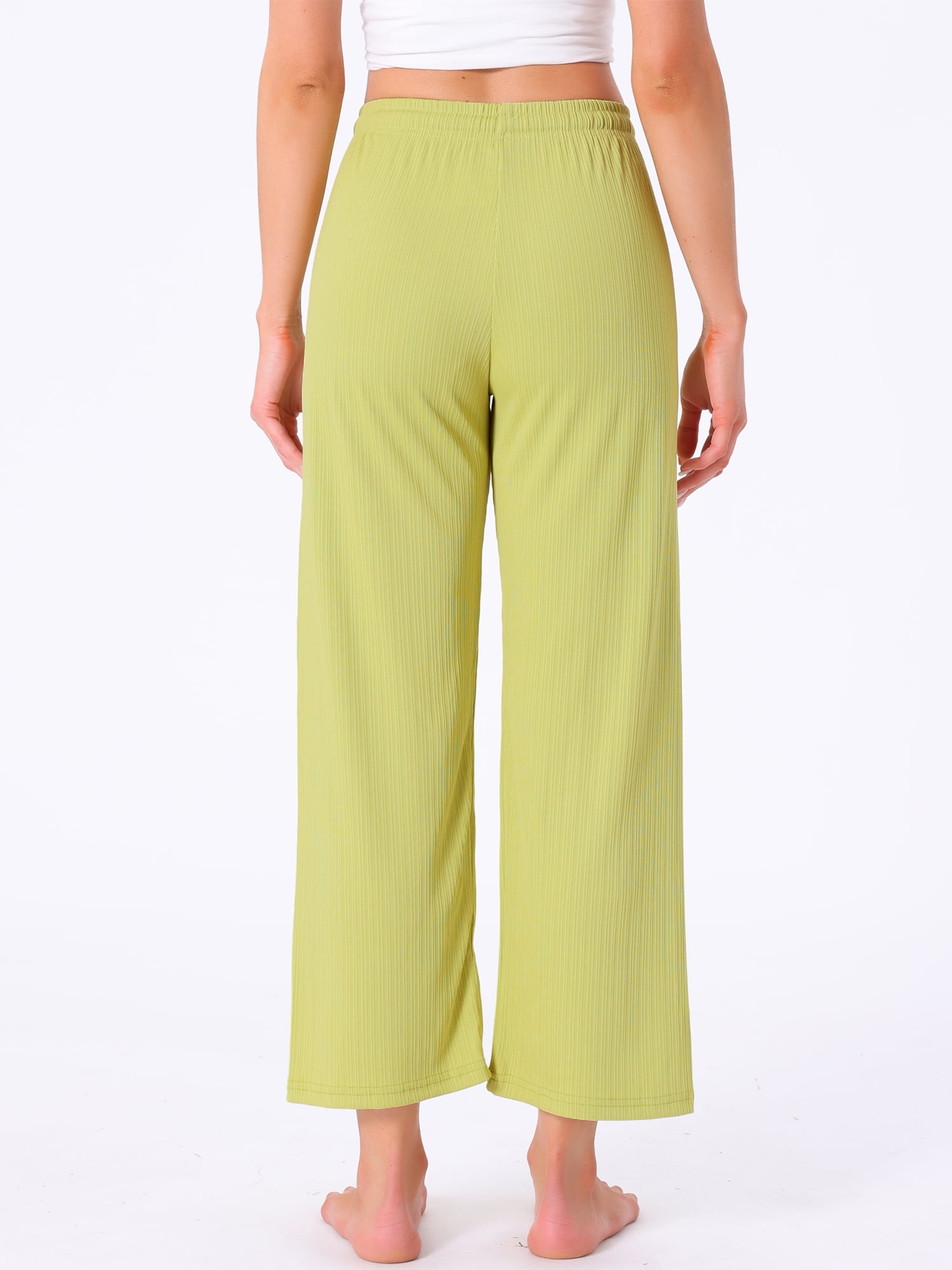 DARING DIVA Women's Wide Leg High Waist Ribbed Knit Loungewear L Green