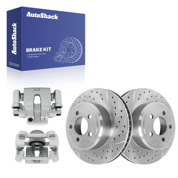AutoShack Rear Vented Drilled & Slotted Silver Zinc Coated Brake Rotors   Calipers 4-PC Brake Kit Replacement for 2006-2011 Chrysler 300 2012-2013 Dodge Charger SilverShield Pro 12.59" (319.8 mm)