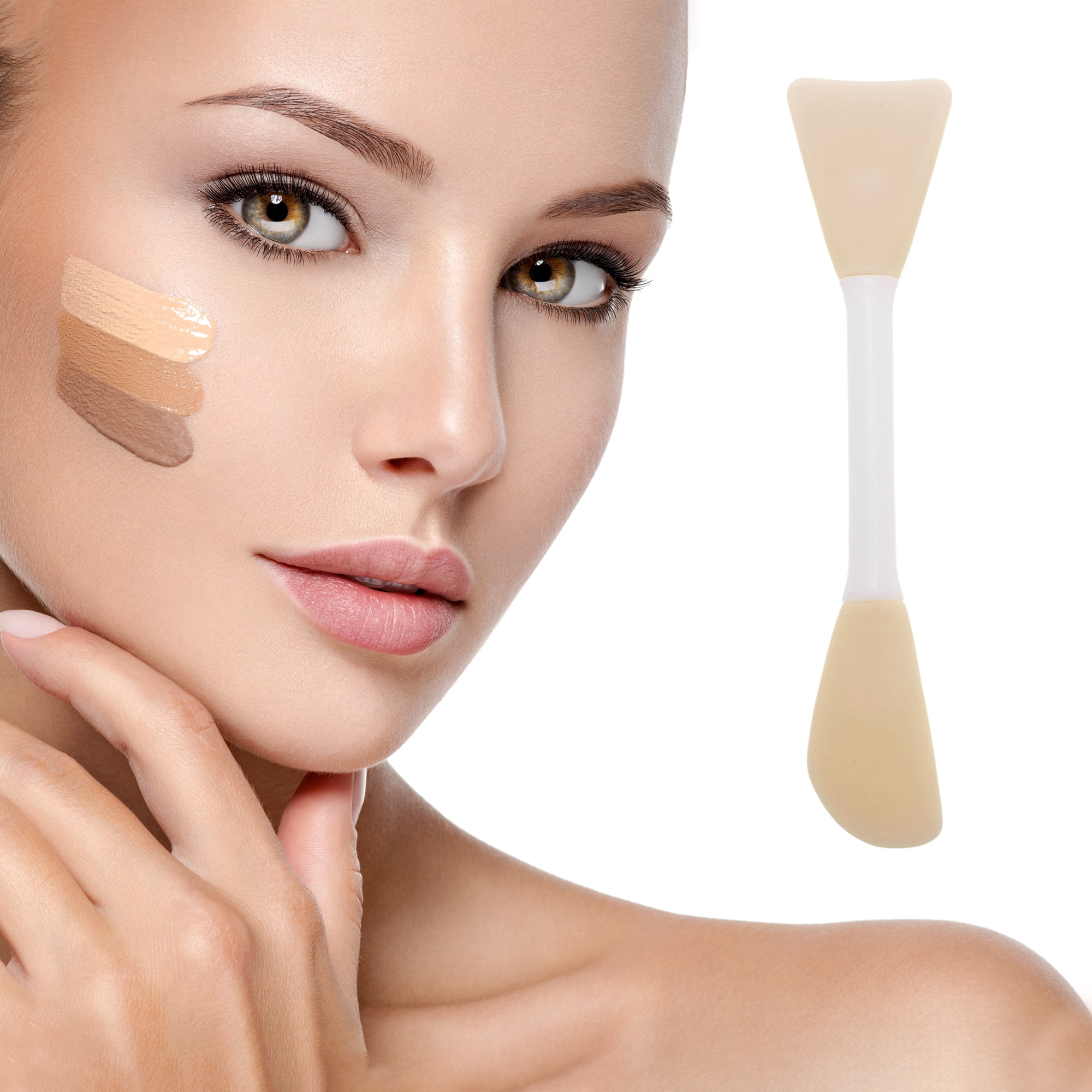 Unique Bargains Smooth Two-in-One Facial Mask Brush 2 Pcs Light Brown