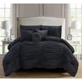 thumbnail image 1 of Mocassi 10pc Pleated Bed-in-a-Bag, Ruched Ruffle Comforter Set Featuring Decorative Pillows and Fitted Sheet King, Black, 1 of 5
