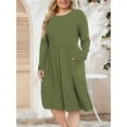 thumbnail image 6 of Mengpipi Womens's Plus Size Casual Long Sleeves Dress Crew Neck Loose Midi Dress with Pockets, 2X-5X, 6 of 6