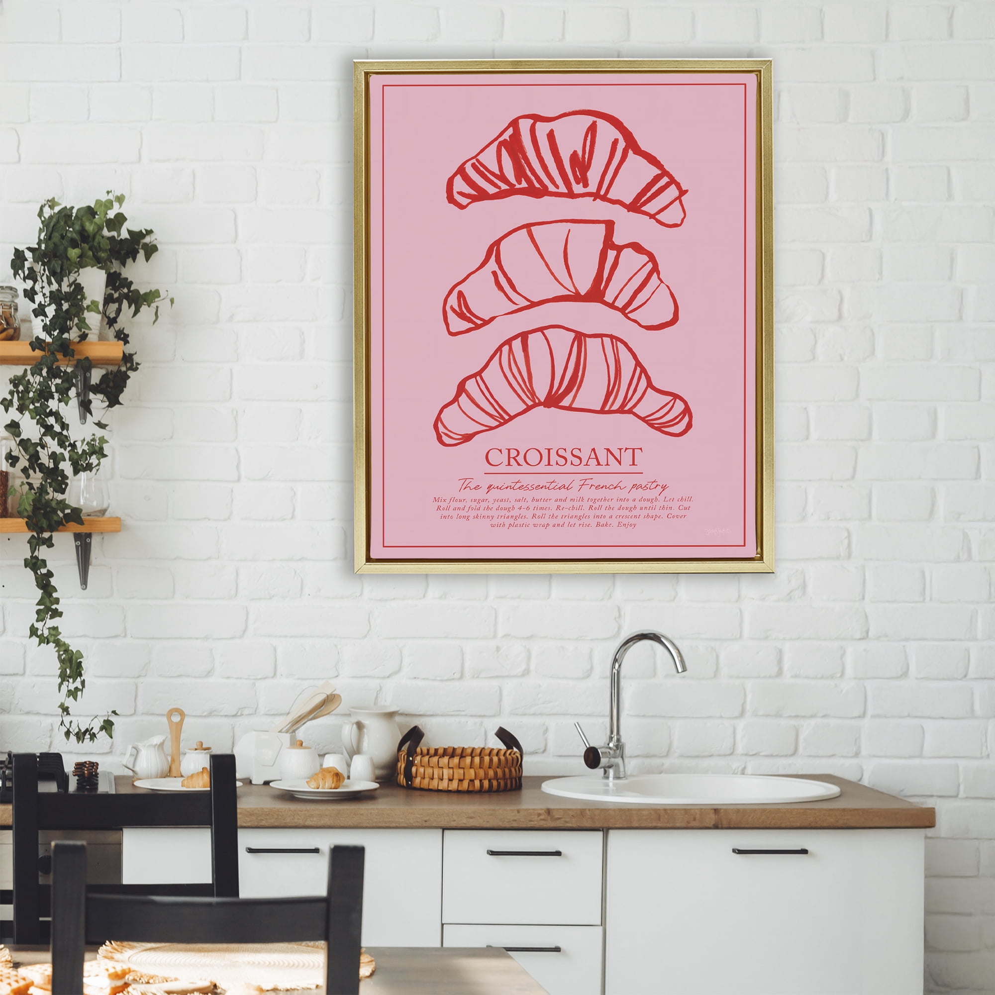 Stupell Industries Croissant Breakfast Pastry Gold Framed Floater Canvas Wall Art, design by Jenaya Jackson