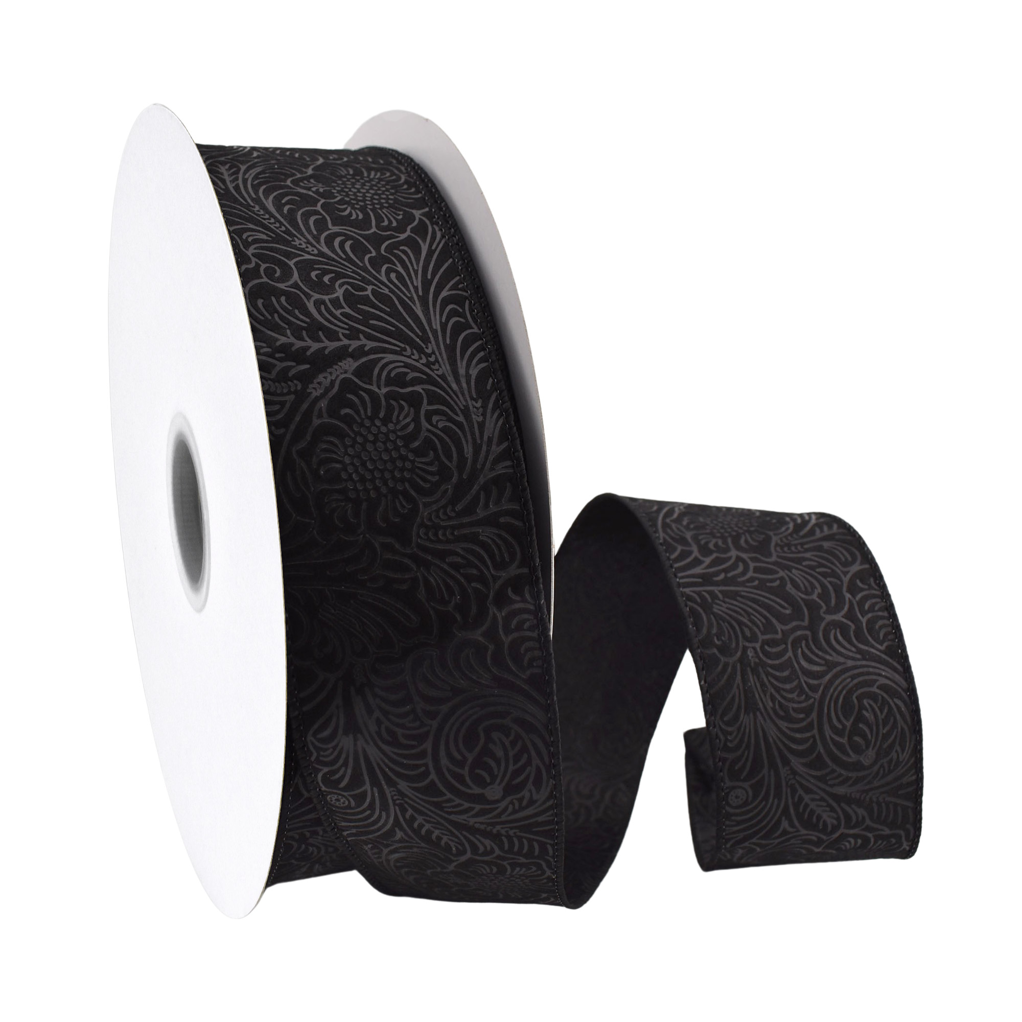 Homeford Embossed Flowers Hot Cut Edge Floral Wrap Ribbon, 2-1/2-inch, 50-yard, Black