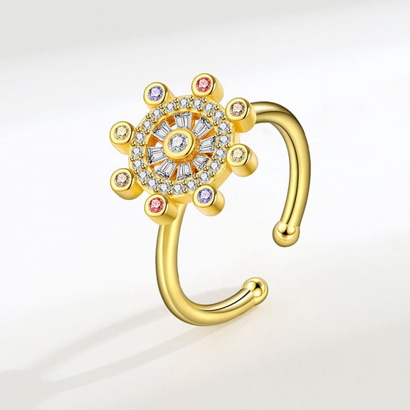 Womens Adjustable Copper Ring With Inlaid Zircon Rudder Design Open Band Elegant Everyday Jewelry Gift For Daily Wear