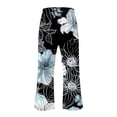 thumbnail image 3 of Lightweight Summer Trousers Women Ladies Cotton Linen Boho Trousers with Pocket Floral Printed Cropped Pants Elastic Waisted Wide Leg Trousers Vintage Ethnic Trousers Hippie Palazzo Pants, 3 of 4