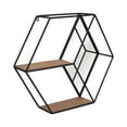 thumbnail image 2 of 20" Hexagon Mirror Wall Shelf Contemporary Metal and Wood Rustic Mounted Wall Shelf for Home or Office - 22" x 6" x 20", 2 of 7