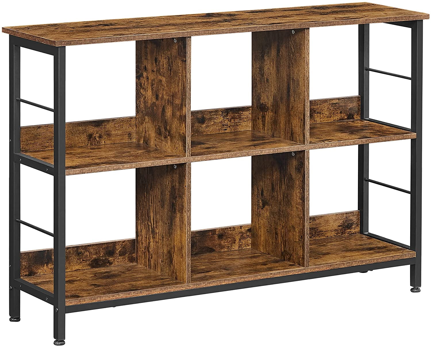 Brown FIVEGIVEN 3 Tier Bookshelf Rustic Industrial Bookshelf Wood and Metal 