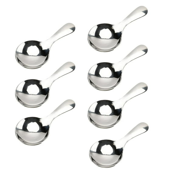 Topboutique 7 Pcs Stainless Steel Mini Spoons Short Handle Spoons Small Milk Powder Spoons Ice Cream Spoon Seasoning Spoon Round Spoons for Honey Coffee Tea Dessert,Silver 3.7 inch Long
