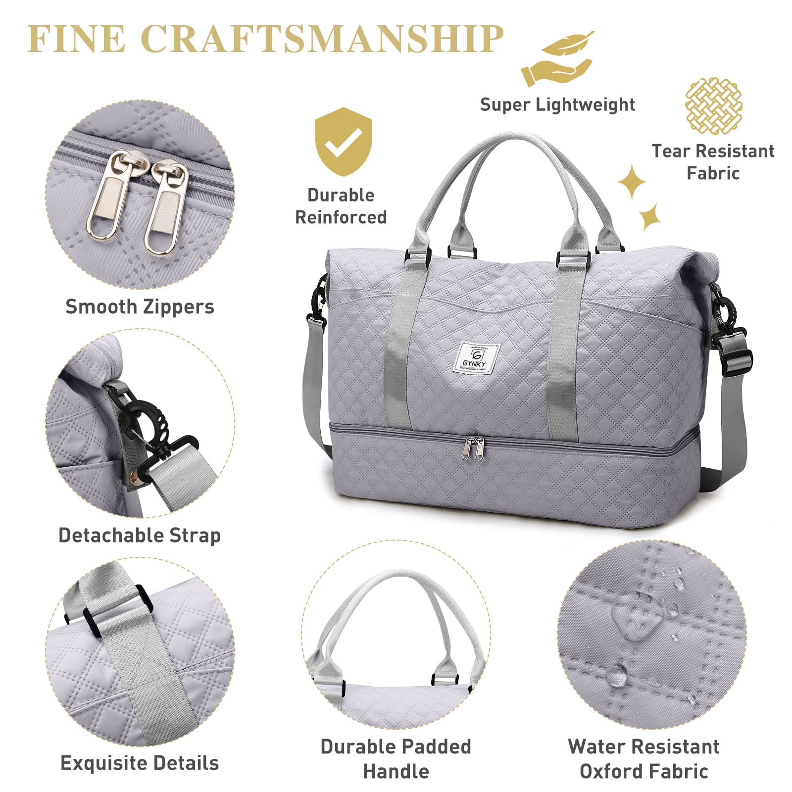 Gynky Travel Duffle Bag Weekender Bags for Women with Shoe Compartment Carry on Overnight Bag Gym Duffel Bag with Wet Pocket Hospital Bags for Labor and Delivery