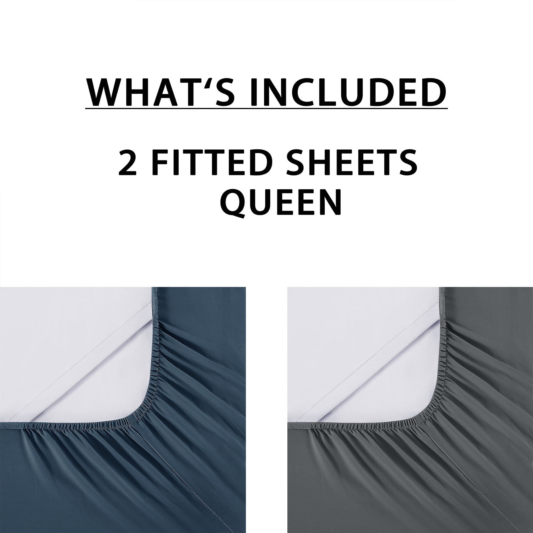 Mainstays Super Soft Microfiber 2-Pack Fitted Sheets, Soothing Gray/Washed Dark Blue, Queen