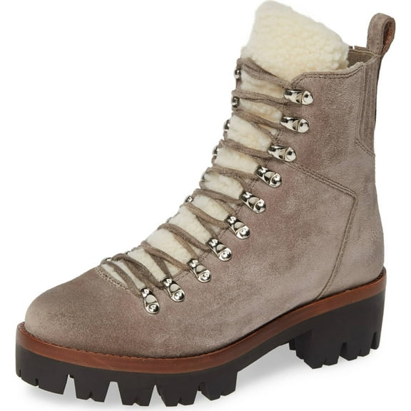 Jeffrey Campbell Culvert Taupe Suede Lace-up Hiker Fur Lined Cozy Combat Boots (TAUPE SUEDE IVORY, 5)