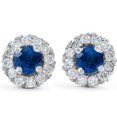 thumbnail image 1 of 1ct Halo Blue Sapphire Diamond Studs 14k White Gold, 1 of 1